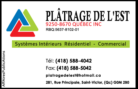 PLÂTRAGE DE L&rsquo;EST 9250-8670 QUÉBEC INC