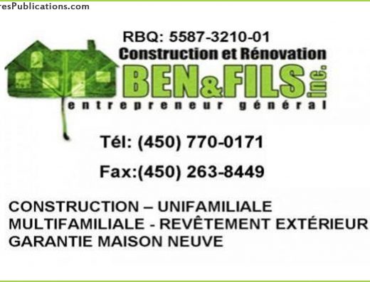 CONSTRUCTIONS ET RÉNOVATIONS BEN ET FILS