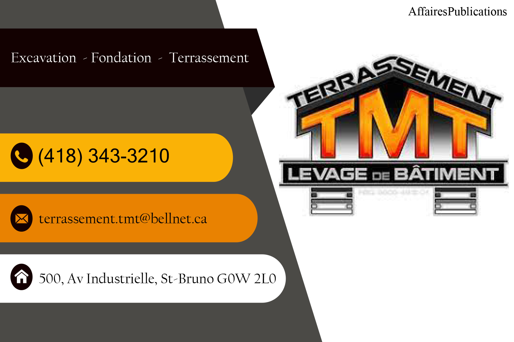 TERRASSEMENT ET LEVAGE DE BÂTIMENT TMT