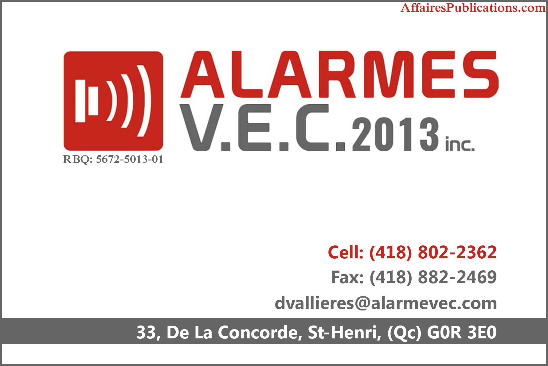 ALARMES VEC 2013 INC