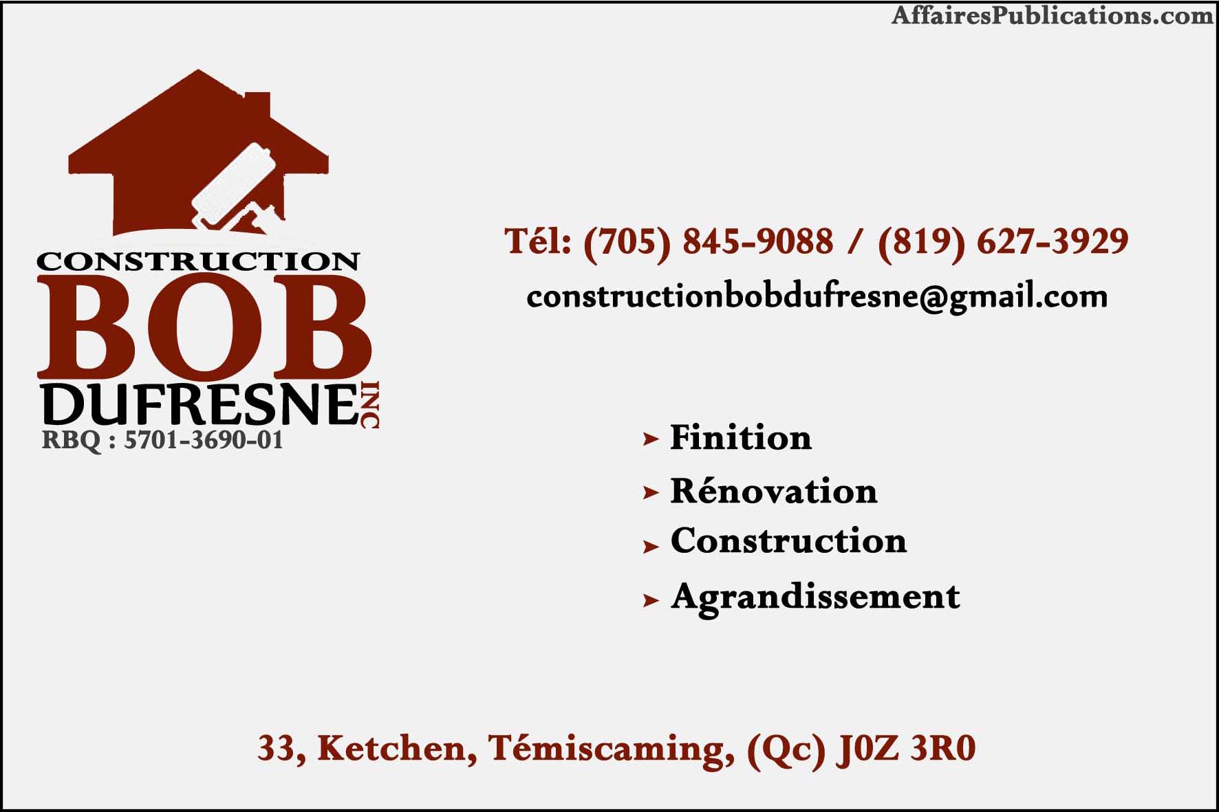 CONSTRUCTION BOB DUFRESNE