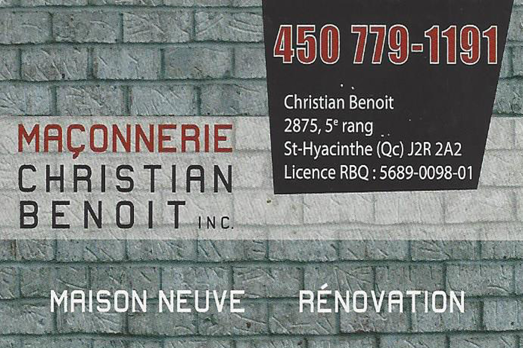 MAÇONNERIE CHRISTIAN BENOÎT INC