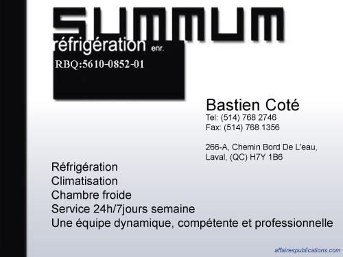 SUMMUM RÉFRIGÉRATION INC