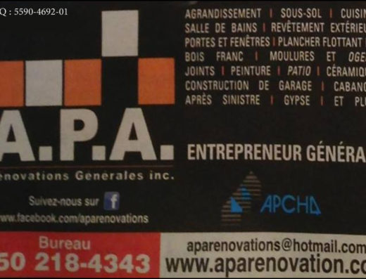 A.P.A RÉNOVATIONS GÉNÉRALES INC