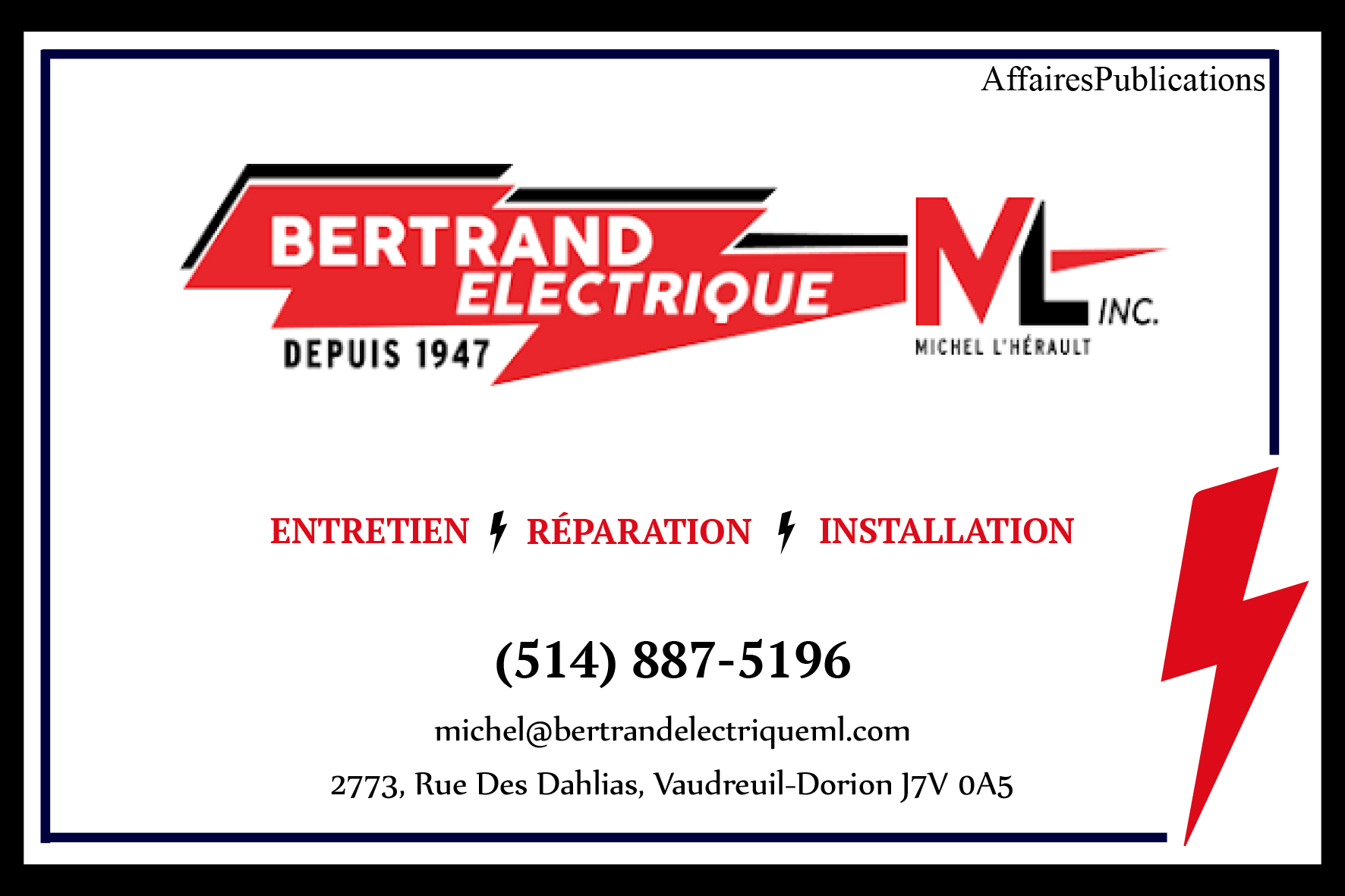 BERTRAND ELECTRIQUE ML INC