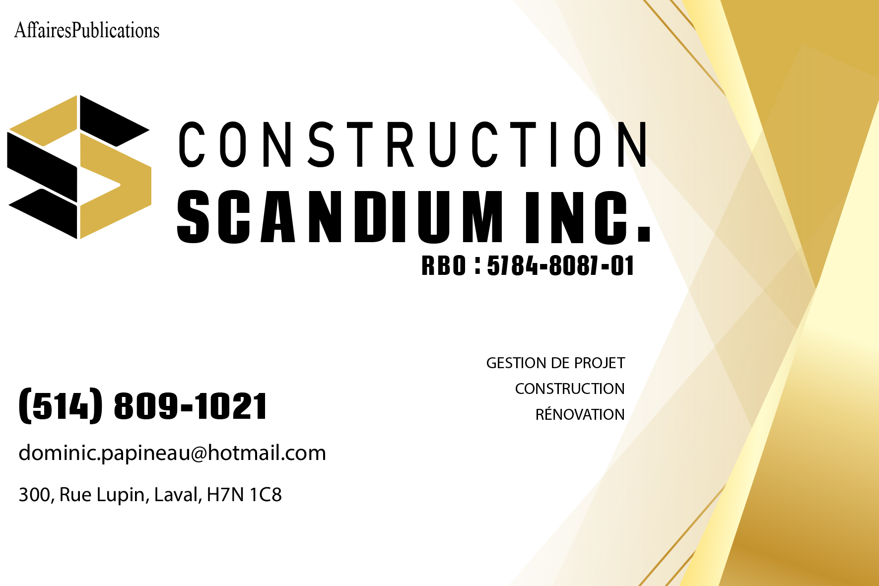 CONSTRUCTION SCANDIUM INC