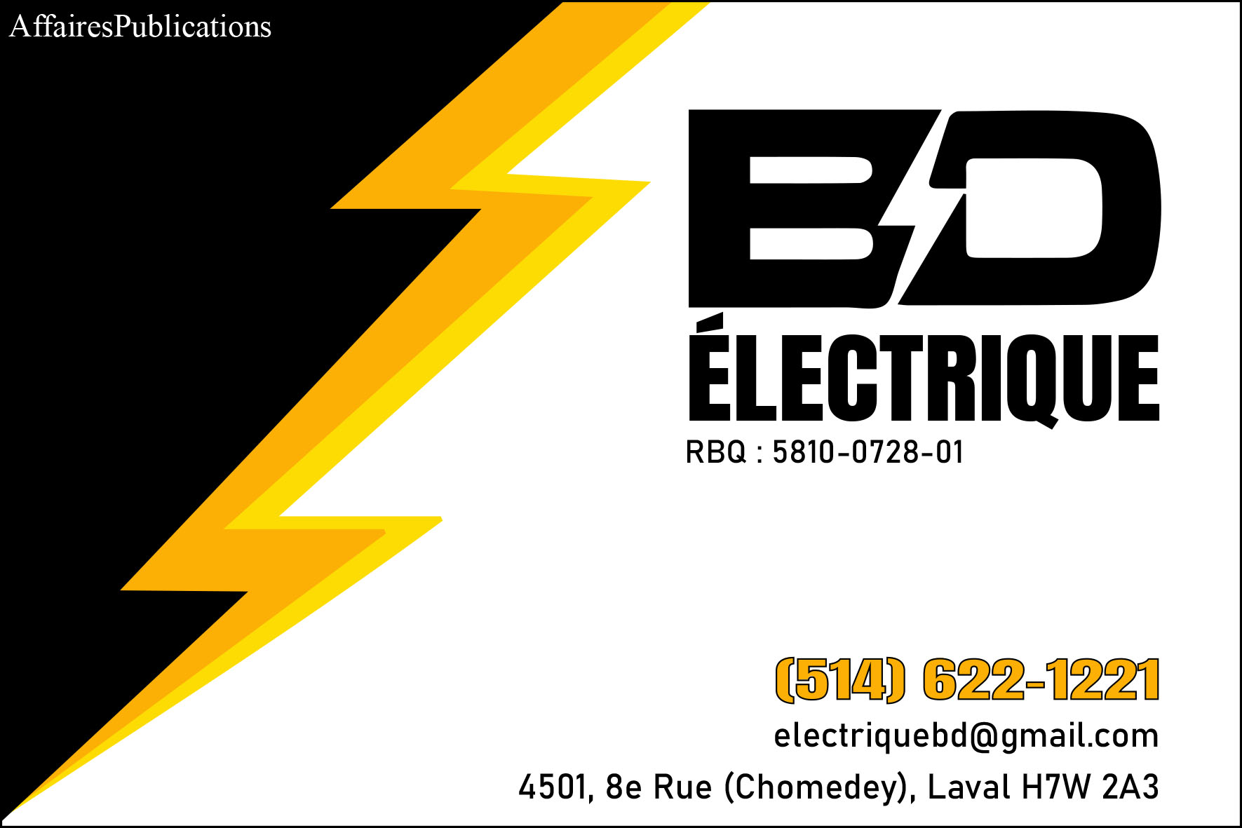 BD ÉLECTRIQUE 13377741 CANADA INC