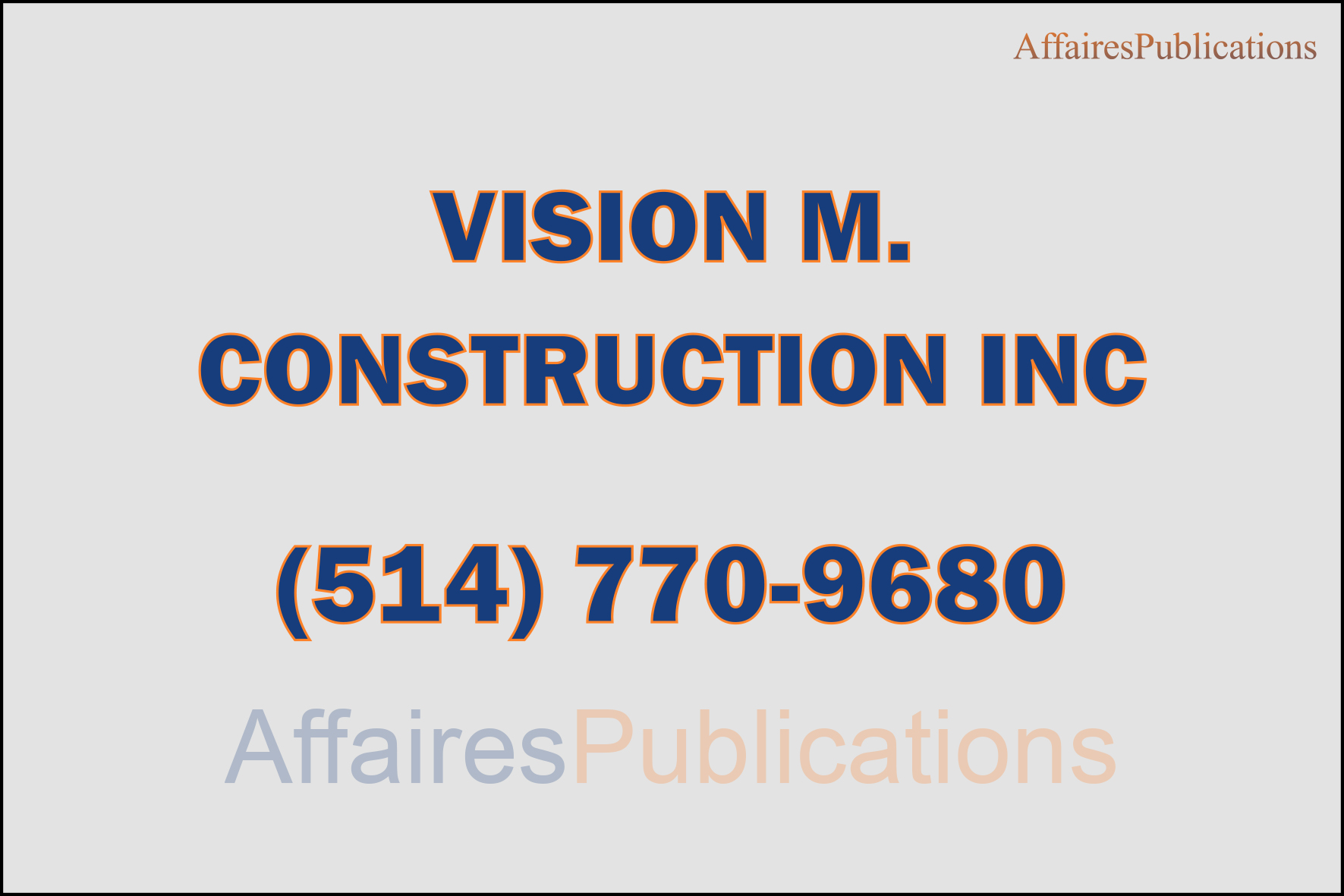 VISION M. CONSTRUCTION INC