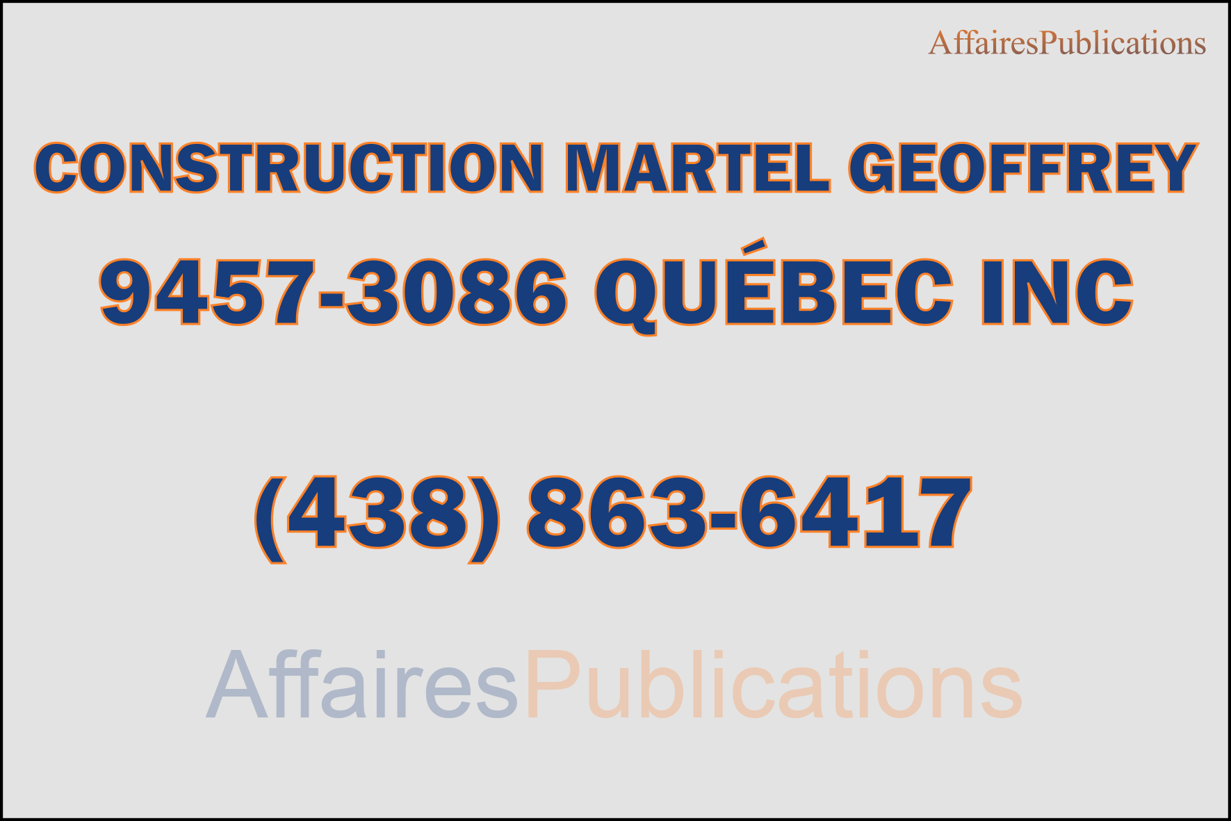 CONSTRUCTION MARTEL GEOFFREY 9457-3086 QUÉBEC INC