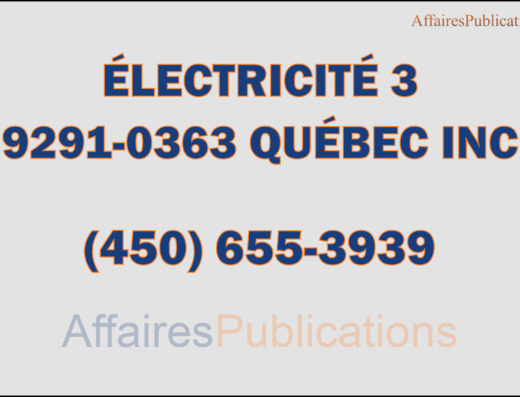 ÉLECTRICITÉ 3 <br/> 9291-0363 QUÉBEC INC