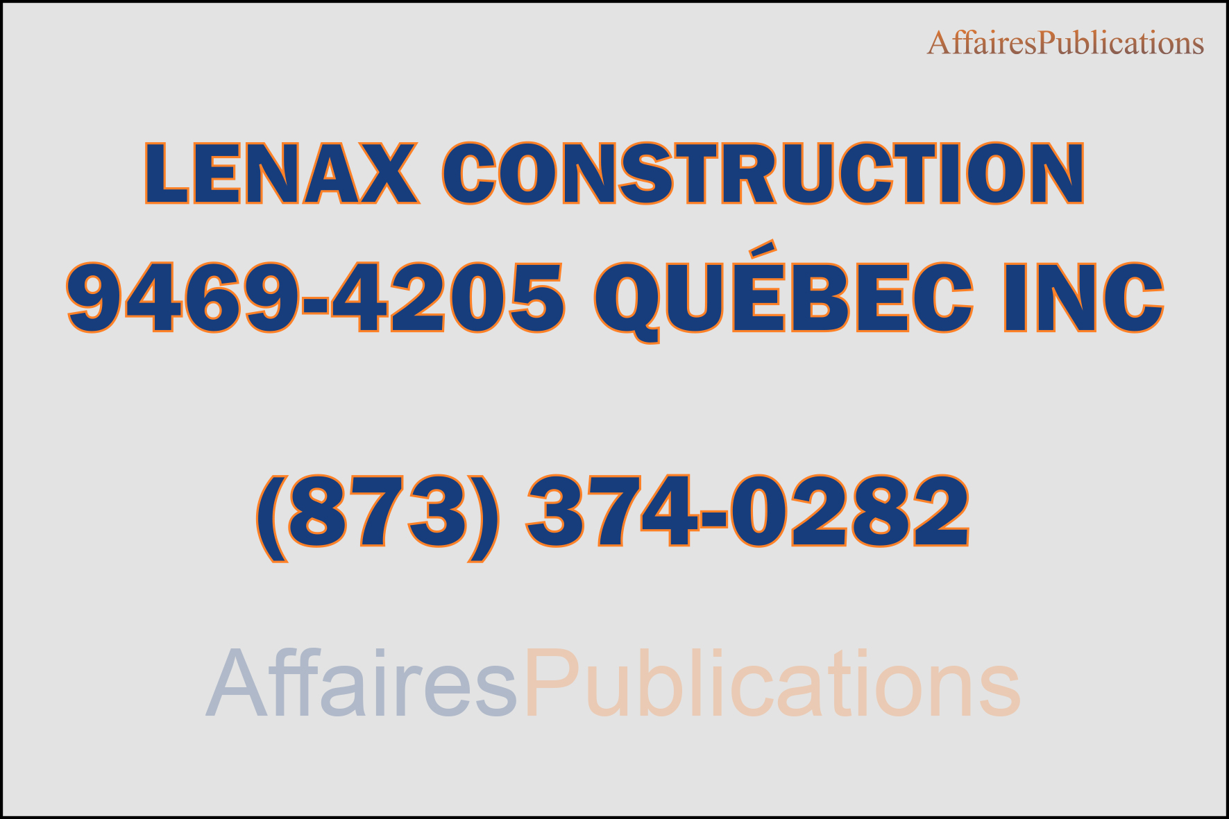 LENAX CONSTRUCTION  9469-4205 QUÉBEC INC