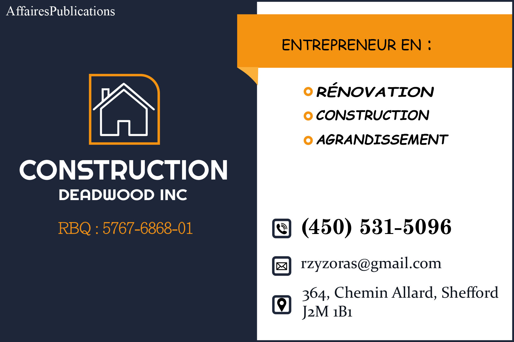 CONSTRUCTION DEADWOOD INC