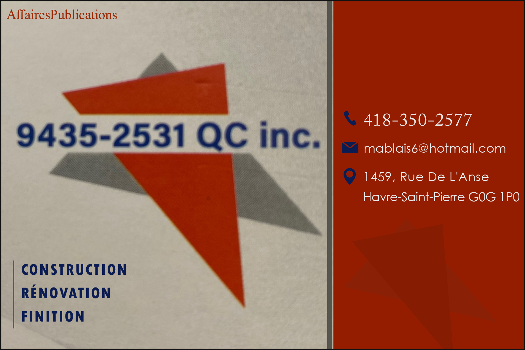 GESTION MBBA 9435-2531 QUÉBEC INC