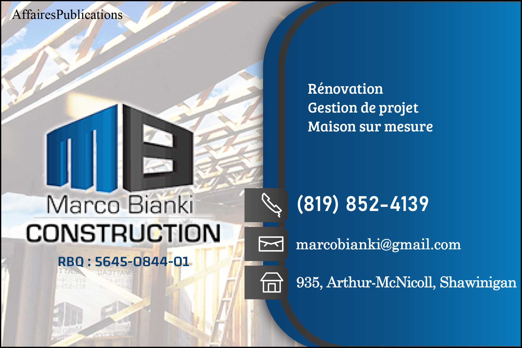 CONSTRUCTION MARCO BIANKI  9259-3102 QUÉBEC INC