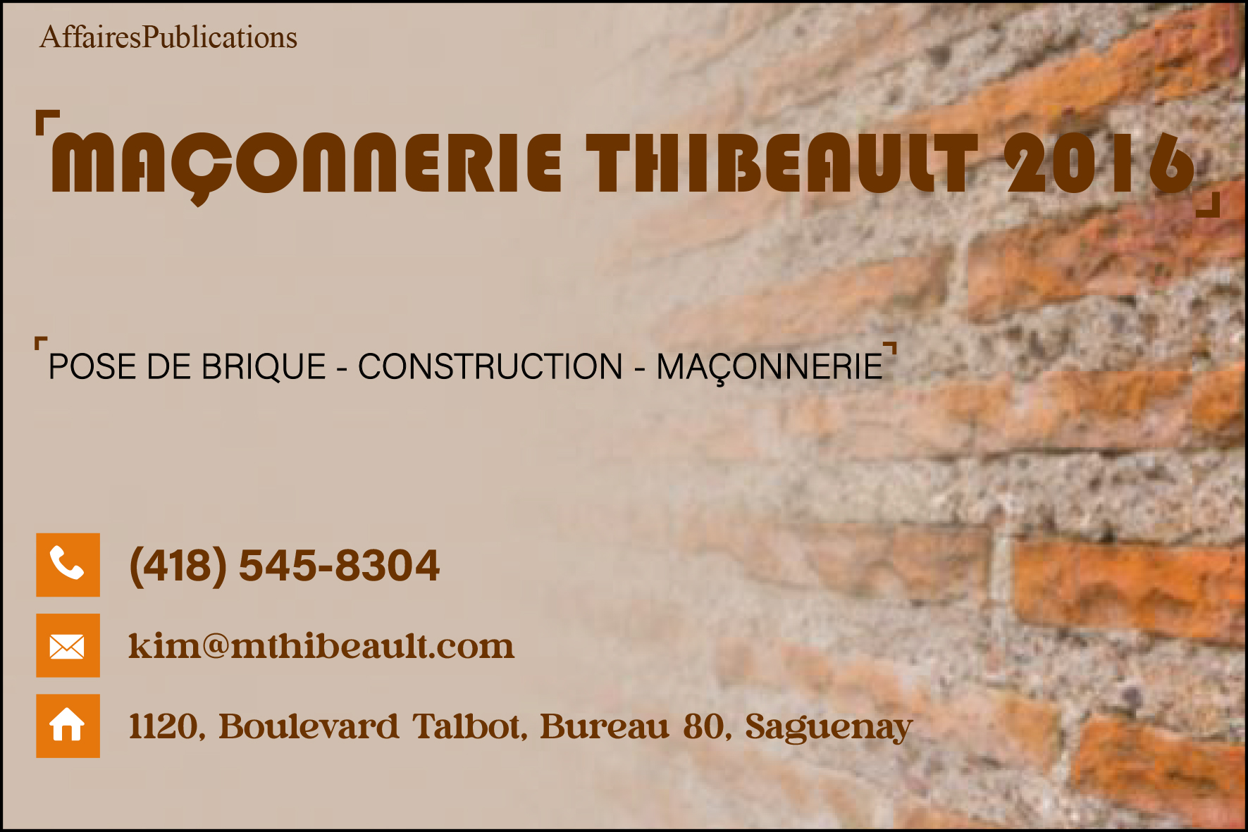 MAÇONNERIE THIBEAULT 2016 INC