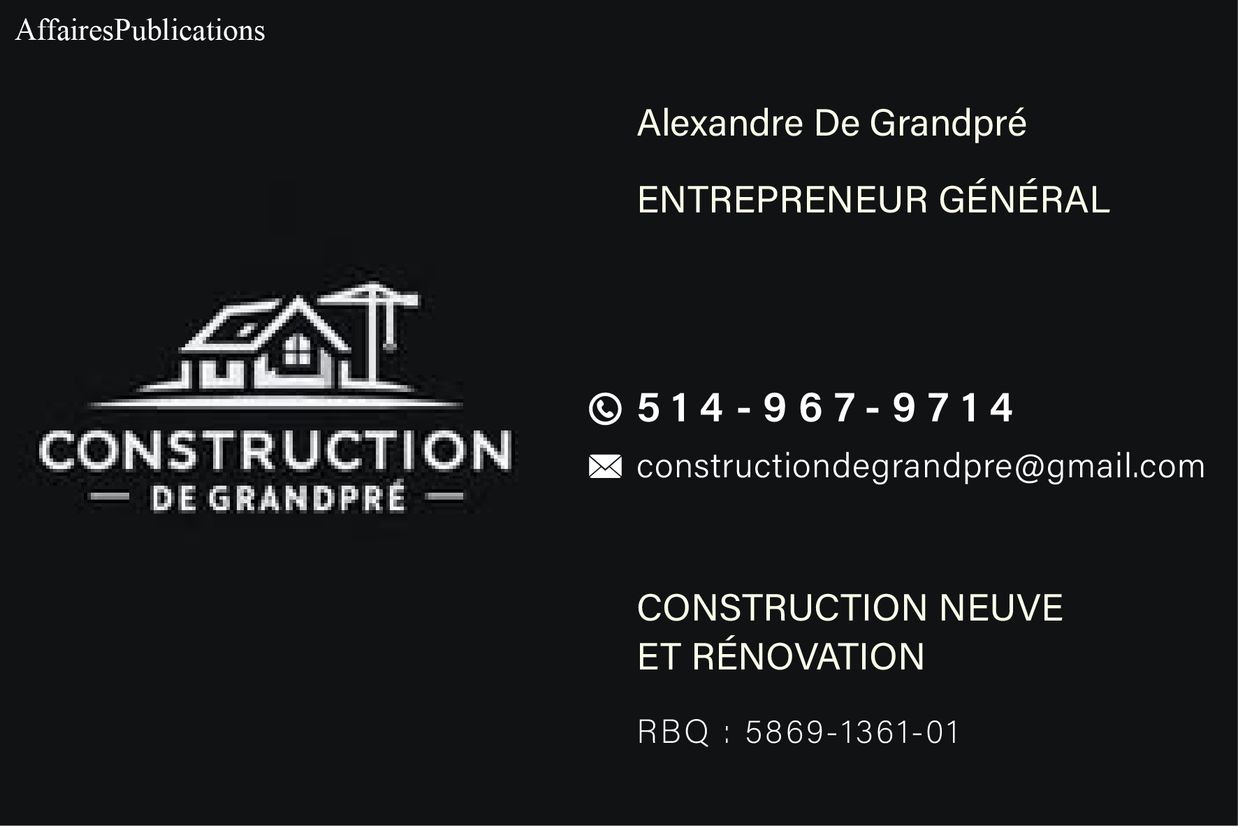 CONSTRUCTION DE GRANDPRÉ INC