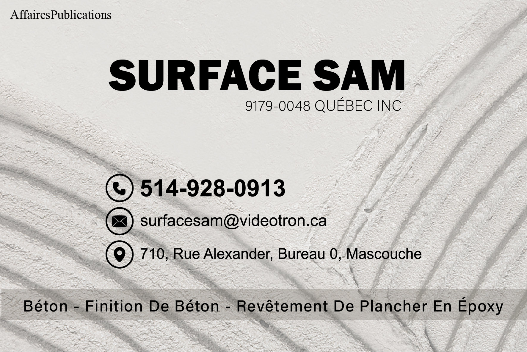 SURFACE SAM 9179-0048 QUÉBEC INC